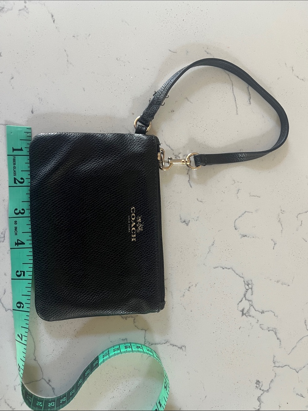 Coach Black Pebbled Leather Wristlet with Gold Logo